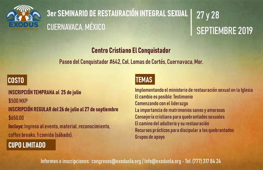3er Seminario de Restauración Integral-Sexual – Cuernavaca 2019 – Exodus  Latinoamérica
